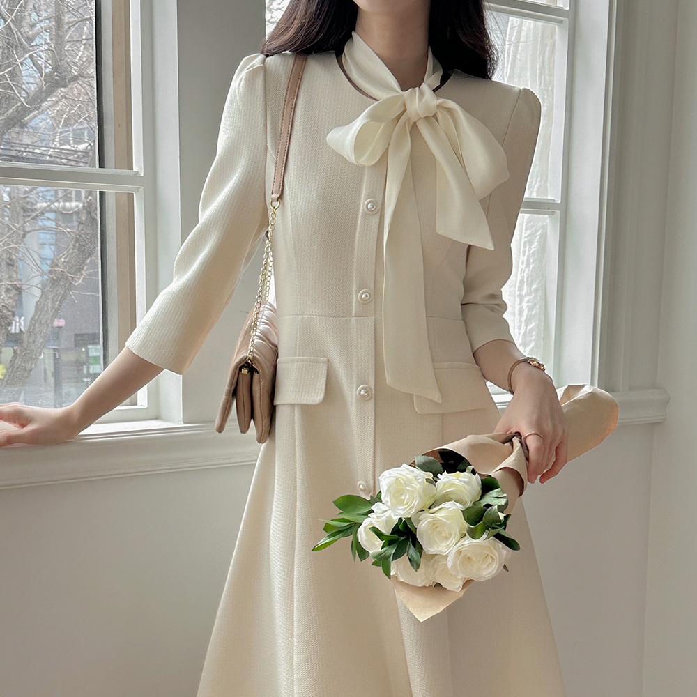 ツイード クロップド Aライン ワンピース(+スカーフ)