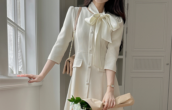 ツイード クロップド Aライン ワンピース(+スカーフ)