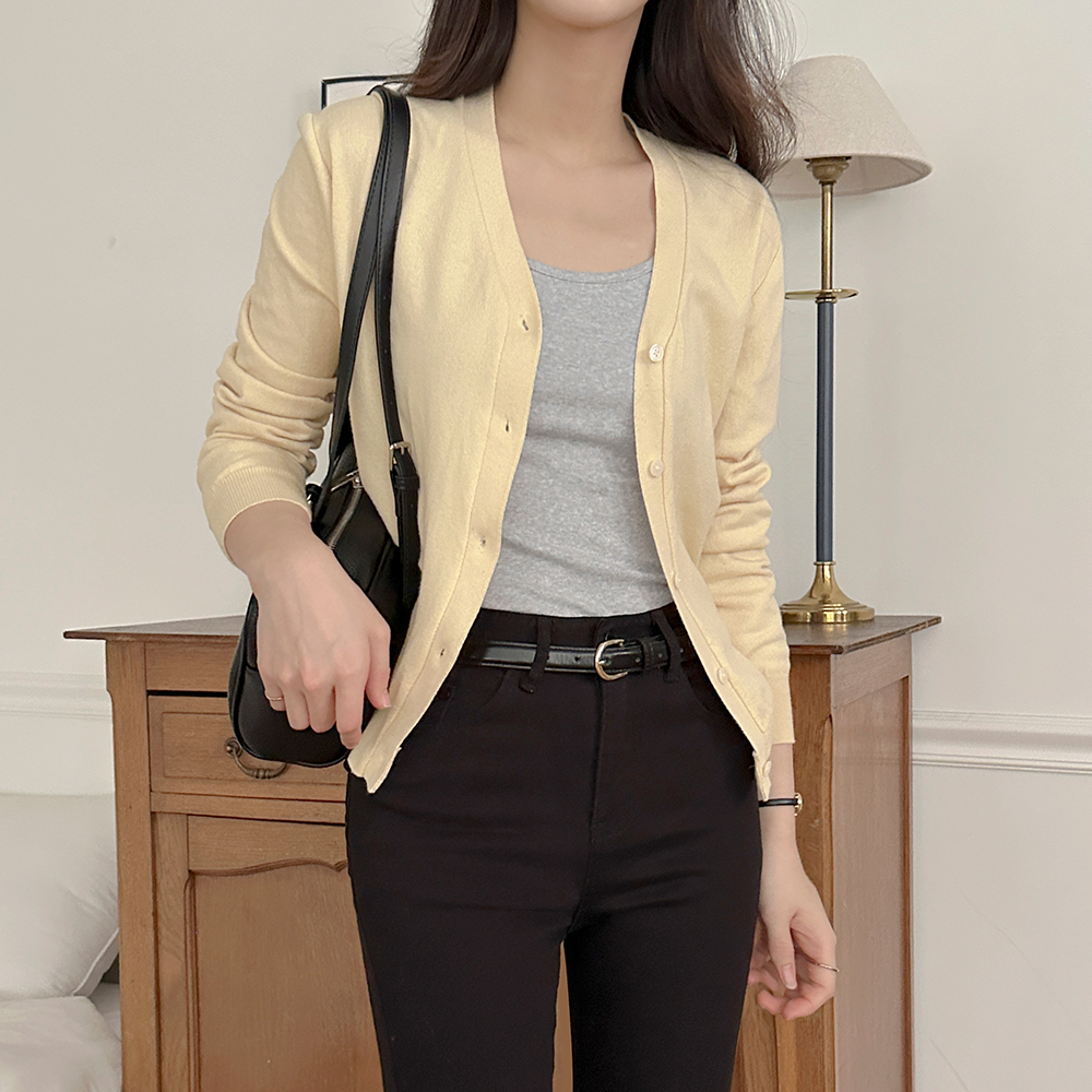 カラー ポイント Vネック ニット カーディガン