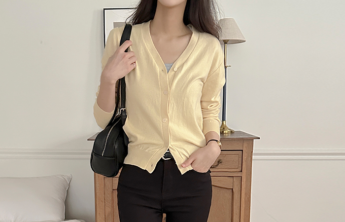 カラー ポイント Vネック ニット カーディガン