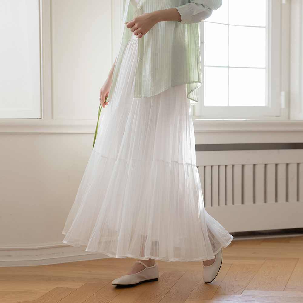 ピュア スモック カンカン バンディング ロング スカート