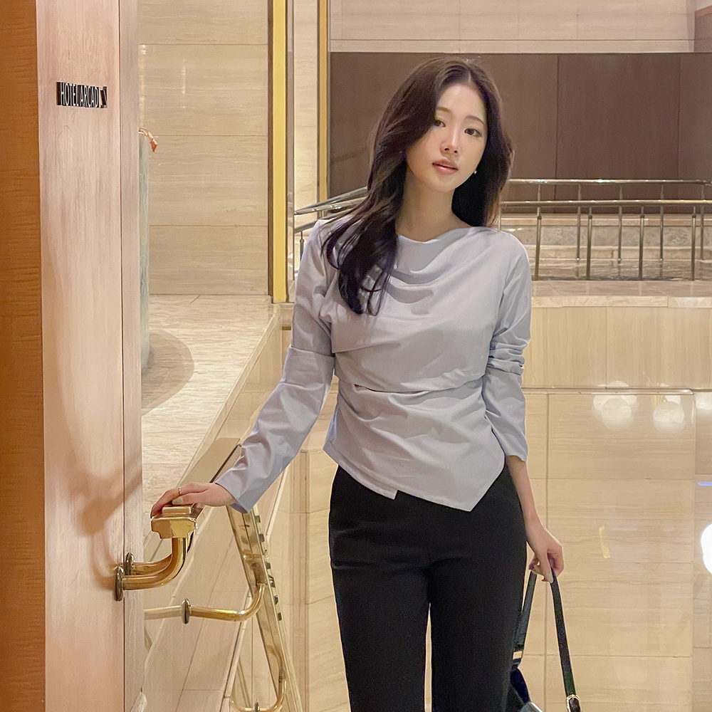 バンブー ドレーピング アンバランス 弾力 ブラウス