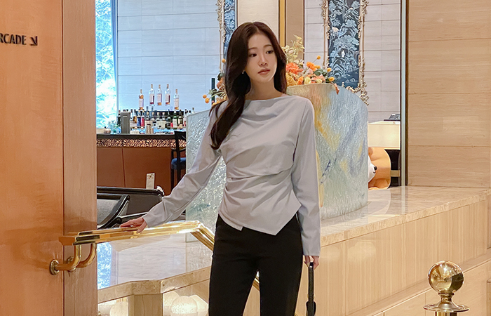 バンブー ドレーピング アンバランス 弾力 ブラウス