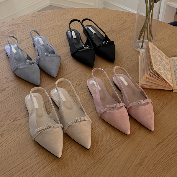 マット ベルト スリングバック フラットシューズ