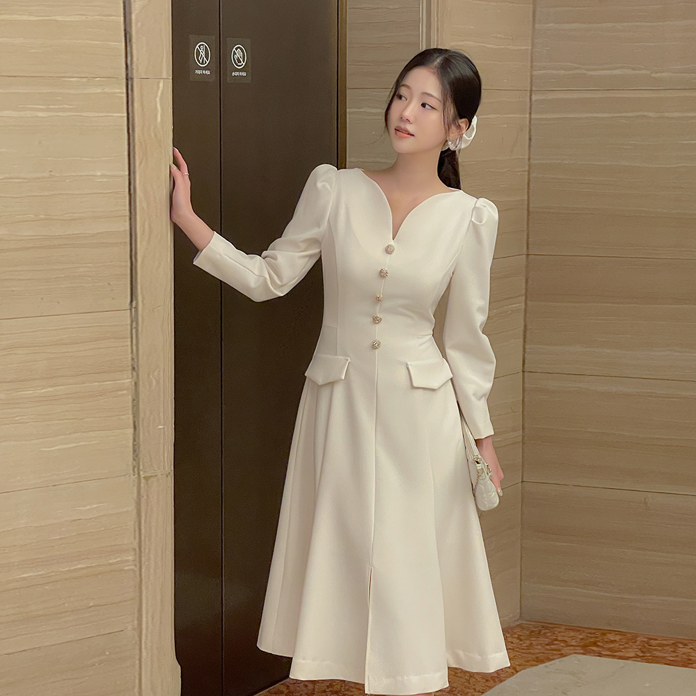 Merry 切開ネック パフ キュービック Aライン ワンピース