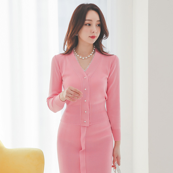 ミニ 真珠 ブイネック ニット カーディガン