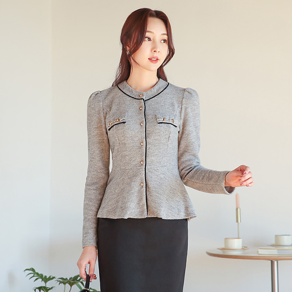 Gold Horsebit パイピング ペプラム 起毛 ブラウス