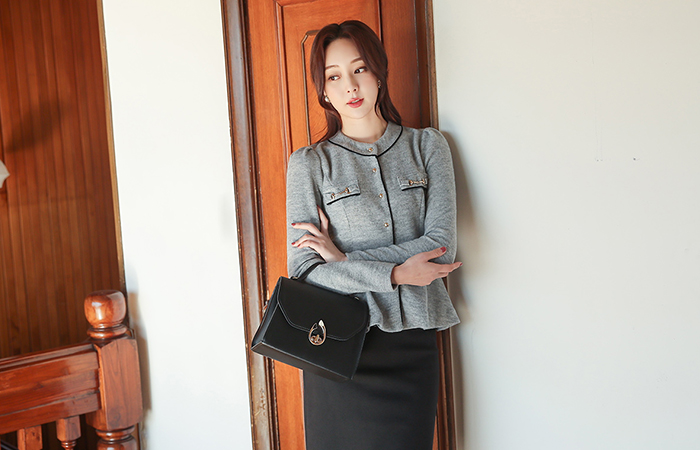 Gold Horsebit パイピング ペプラム 起毛 ブラウス