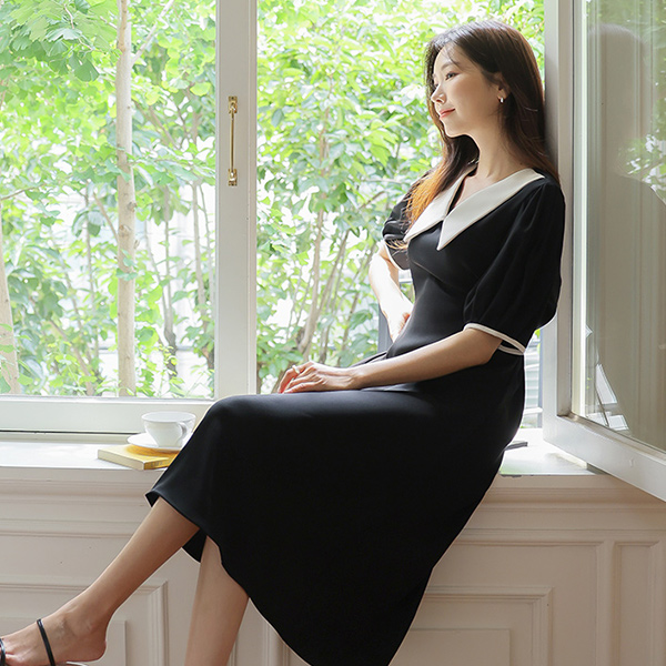 フェミニン ビッグカラー ポイント ワンピース