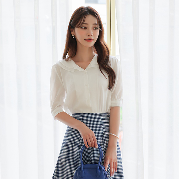 ティアード ラッフル フラットカラー シルキー モダール ブラウス