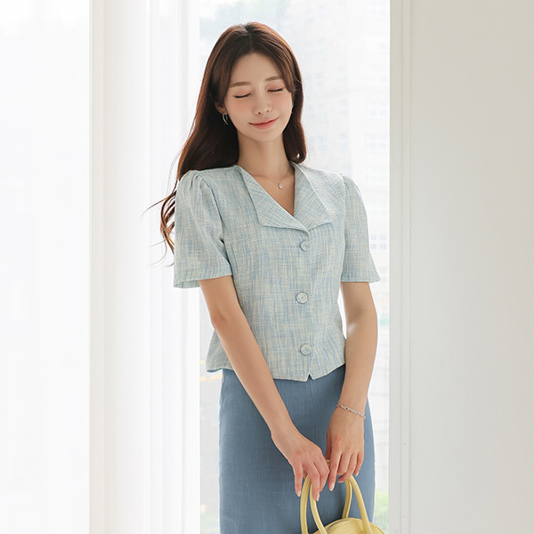 ウイングカラー Silver ツイード ショートジャケット