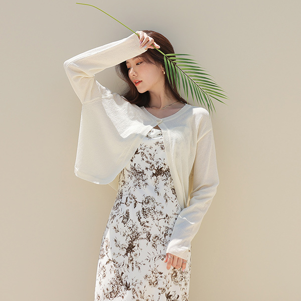 フォレスト ワンボタン ブークレ カーディガン