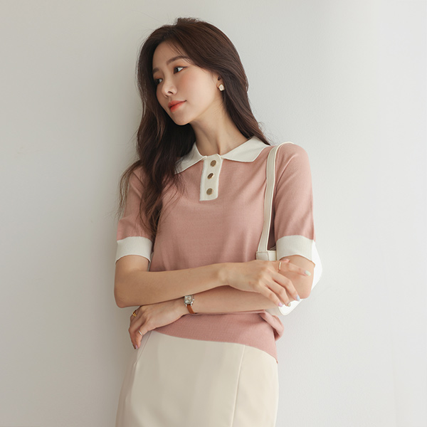 ゴールドボタン 配色 カラー ニットティーシャツ