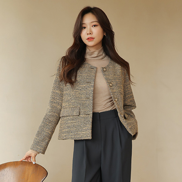 ラグジュアリー ゴールドボタン 配色 ツイード ジャケット