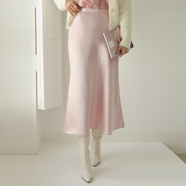 グロッシー サテン ロング フレア スカート