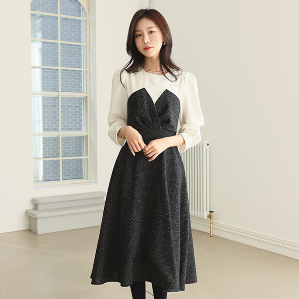 エレガンス レイヤード フレア ライン ロング ワンピース