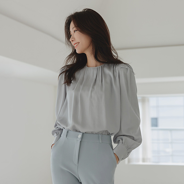 パステル カラー きらめく シャーリング ブラウス