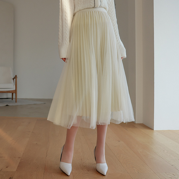ロマンチック プリーツ レイヤード チュール スカート