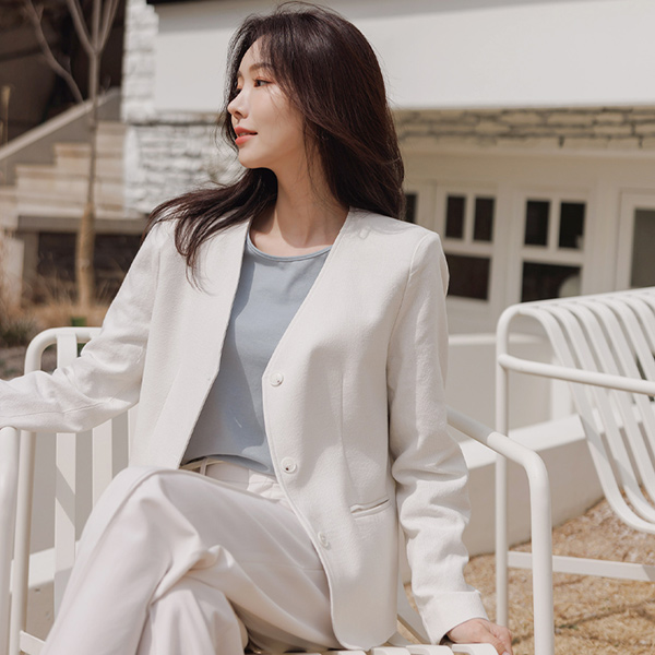 ソフト カラー Bio コットン ノーカラー ジャケット