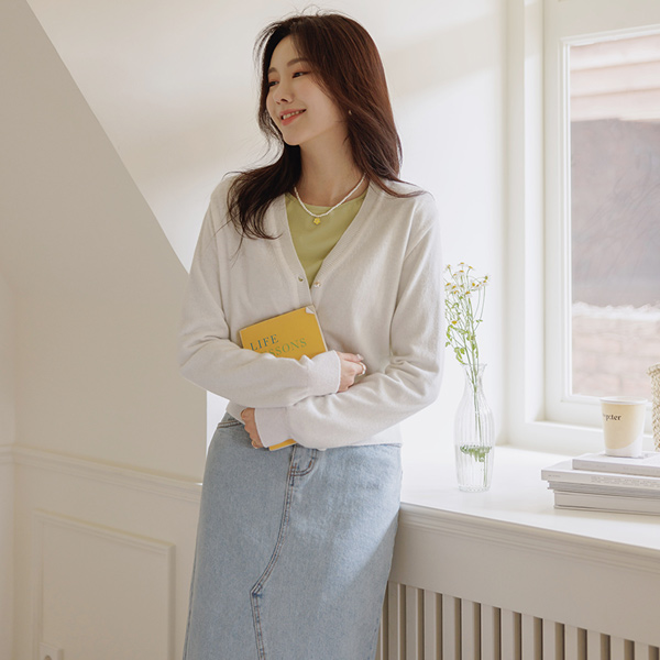 ブイネック 真珠 ポイント デーリー カーディガン