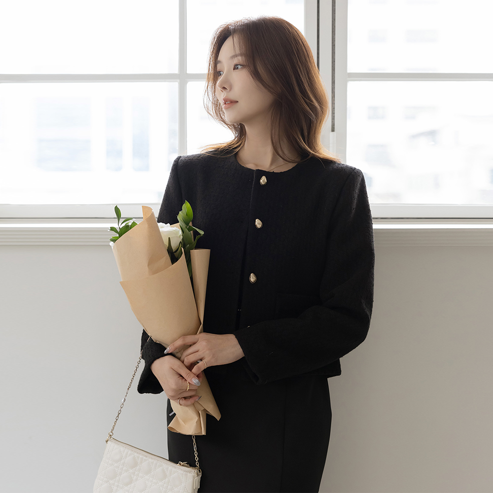 クラッシー ラウンドネック ツイード ジャケット