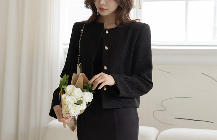 クラッシー ラウンドネック ツイード ジャケット