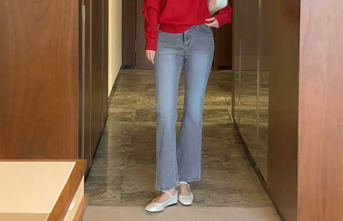 Stretchy-Waist フォーマル ブーツカット 弾力 デニム パンツ