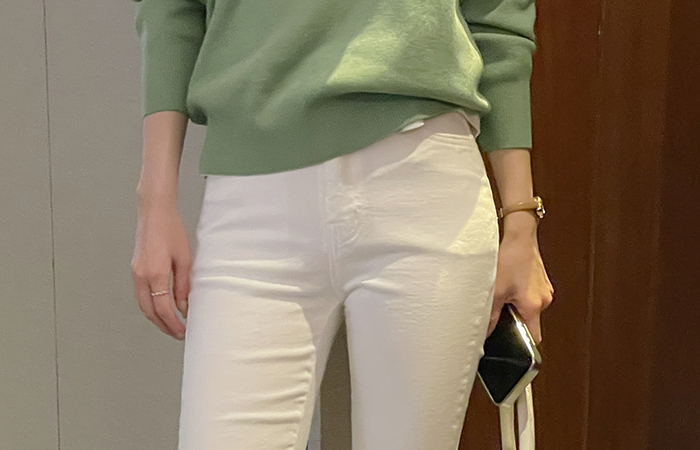 コットン スリムフィット 弾力 ブーツカット パンツ