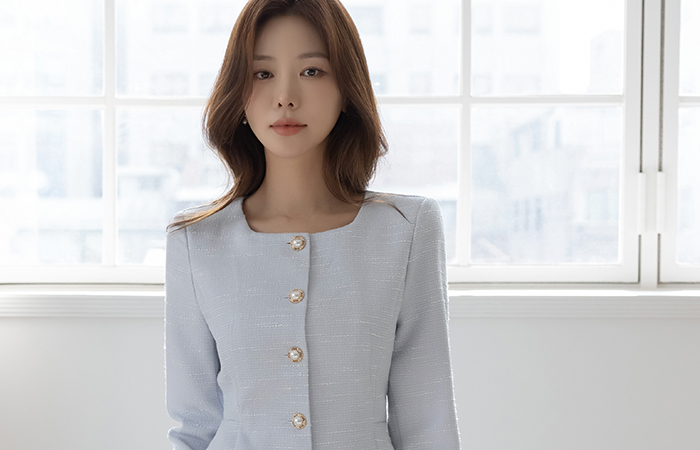 Rya ペプラム ツイード 弾力 Set-up ジャケット