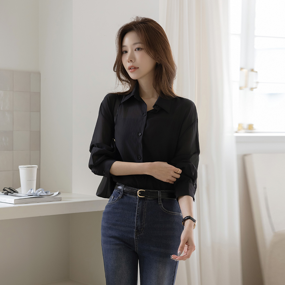 ライト シースルー シルキー テンセル シャツ