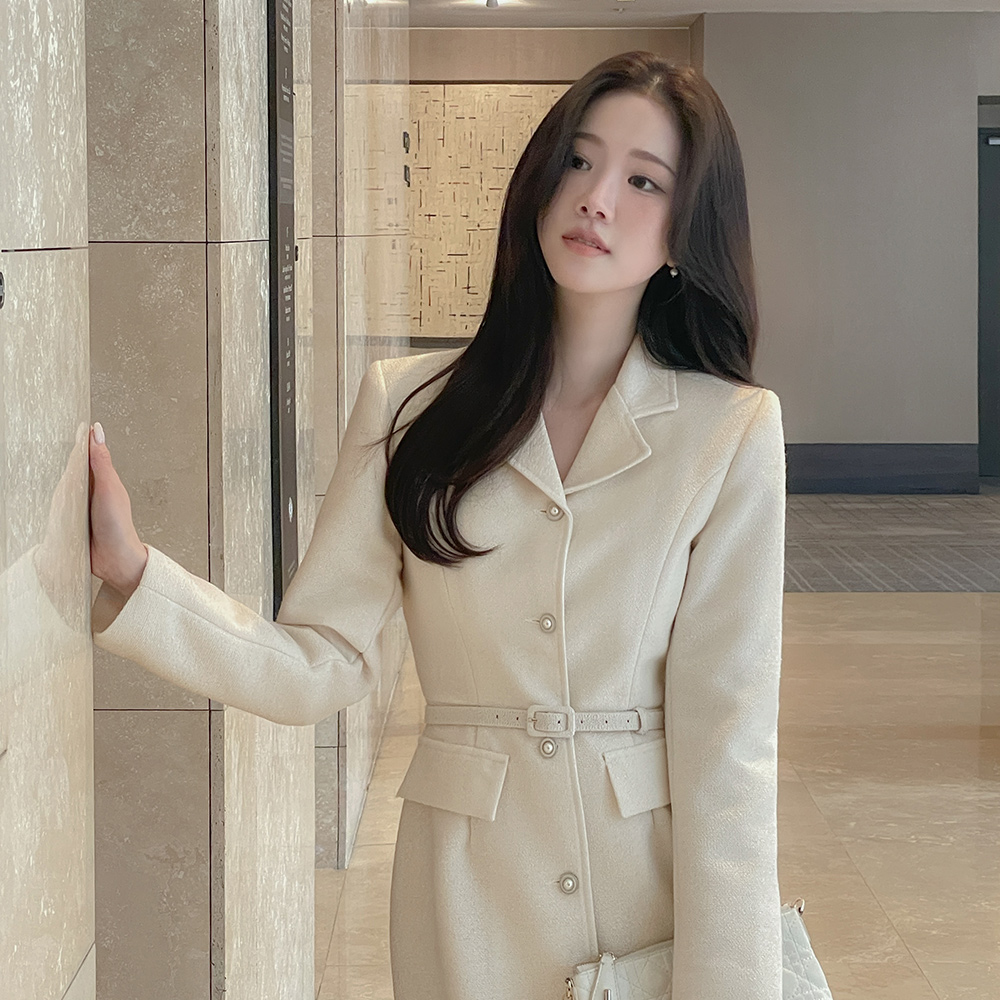 スワン ツイード 真珠 Hライン ワンピース(+ベルト)