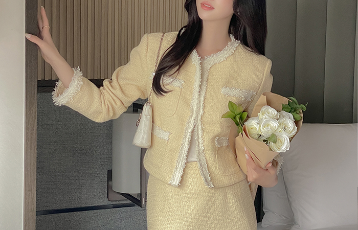 タッセル 配色 ツイード Set-up ジャケット