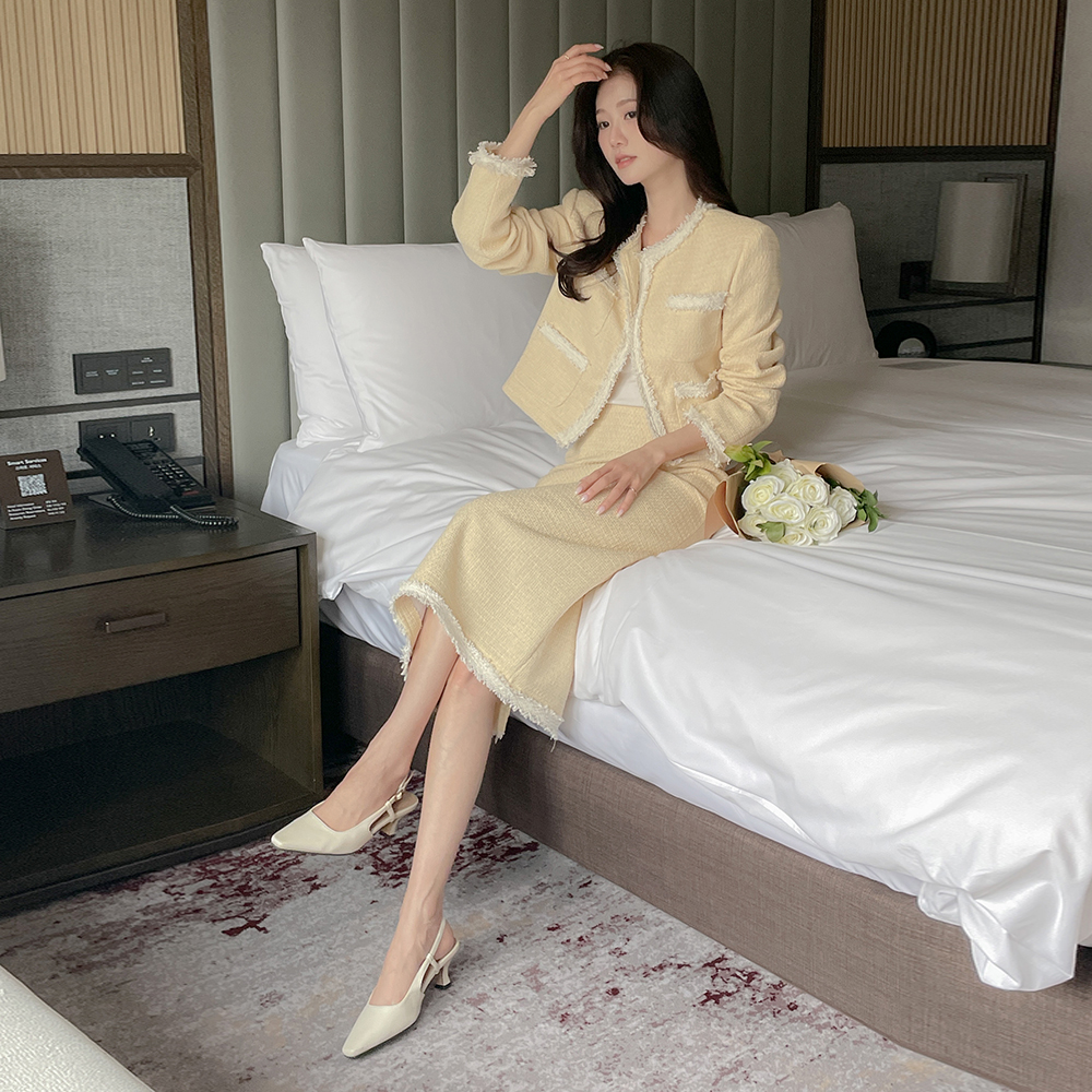 タッセル 配色 Hライン ツイード Set-up スカート