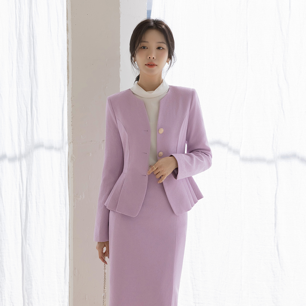 ノーカラー ペプラム ツイード Set-up ジャケット