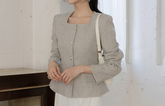 スクエアネック スリムフィット ツイード ジャケット