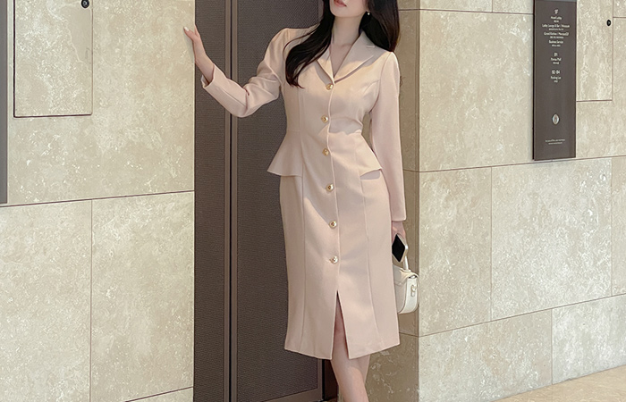 ペプラム スタイル Hライン パフ ワンピース