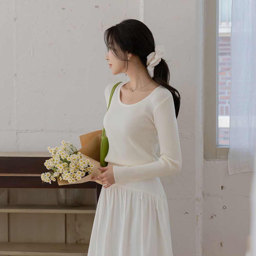 센느 ベーシック Uネック コール天 ニット