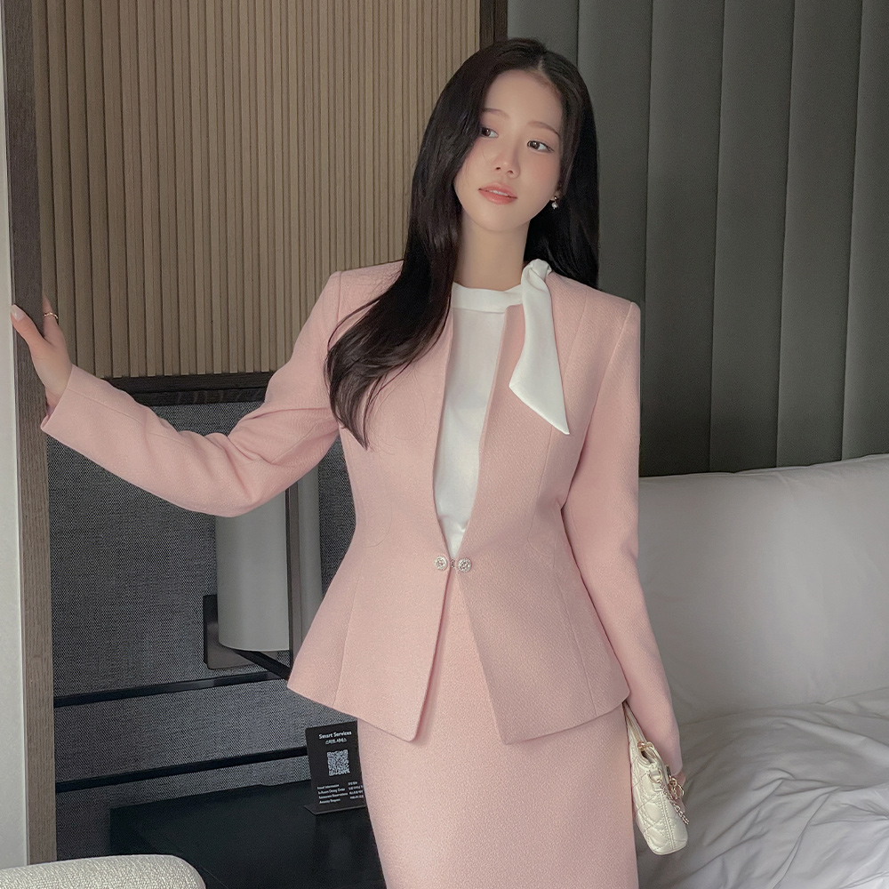 미셸 ノーカラー ペプラム ツイード Set-up ジャケット