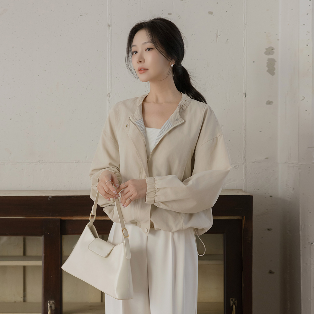 ムード フリル ラウンドネック ブルゾン ジャンパ