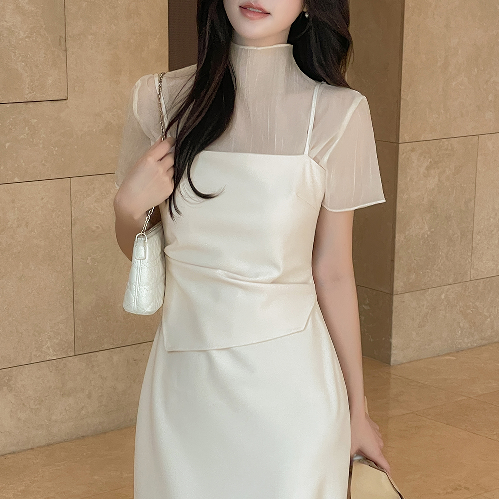 セミハイネック シースルー 半そで ブラウス