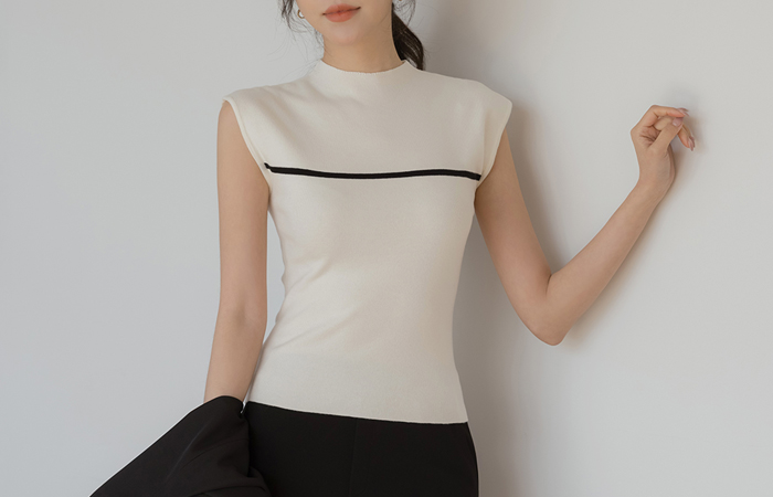 ハーフネック 配色 キャップップ ニット