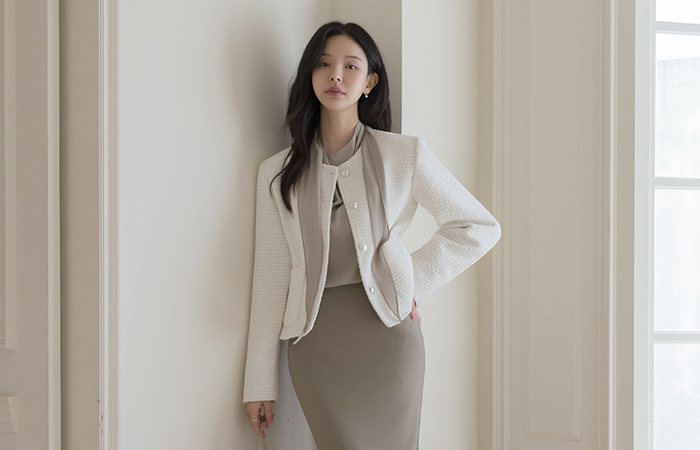 アーバン ラウンドネック ツイード ジャケット