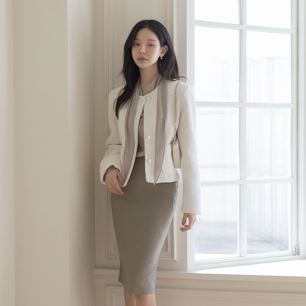 アーバン ラウンドネック ツイード ジャケット