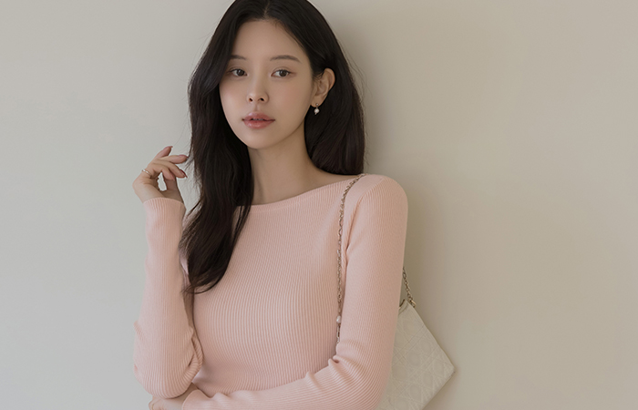 唇ネックライン カラー コール天 長袖 ニット