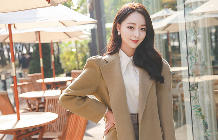 レディー パフ ショルダー ウール ロングコート