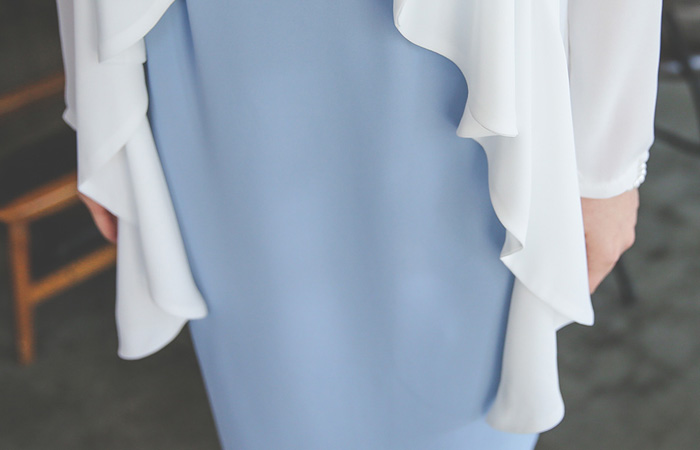 シャーリングパフショルダーショールカラーシフォンジャケット