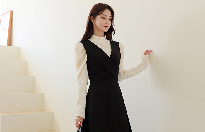 ラップ プリーツ レイヤード ワンピース