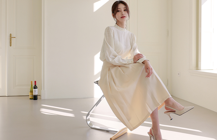 Peach 起毛 逆様 プリーツ スカート