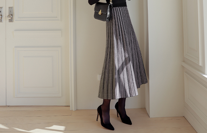 チェック 配色 フレア ニット スカート