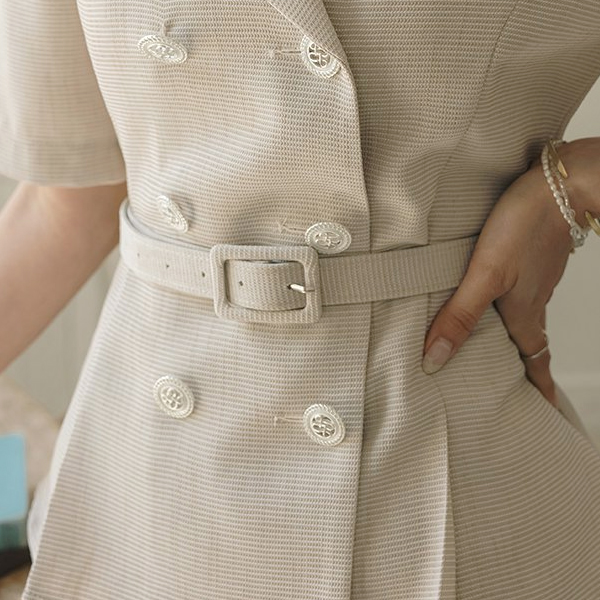 ピュア ダブル ボタン クラシック ツイード ブラウス ジャケット (Summer)_ベルト